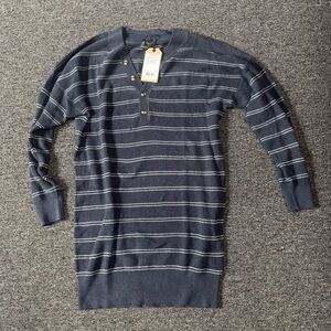 New Prana Milani Henley Dress Nautical Stripe Sweater Knit